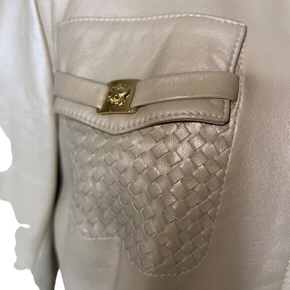 St John Sport By Marie Gray Womens Jacket Size Small Beige Irridescent Leather - Picture 7 of 15